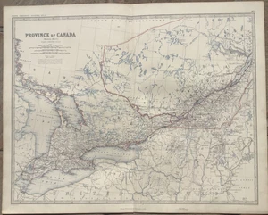 1861 antike K. Johnston Karte - PROVINZ KANADA (Ost & West) - Quebec & Ontario - Bild 1 von 3