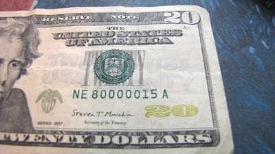Twenty Dollar Bill Federal Reserve Note 2007 Fancy Serial # 80000015  (5 - 0's) - Image 1 of 4