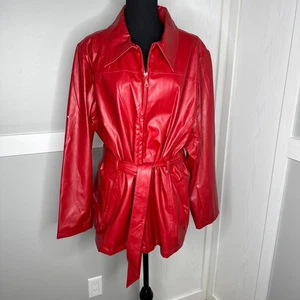White Stag Red Faux Leather Belted Jacket 1X | Moto Trench Style Zip Front Coat - Picture 1 of 8