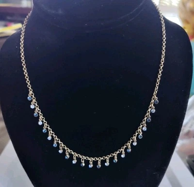 Lia Sophia necklace, silver tone, blue rhinestone dewdrops 16" - Image 1 of 4