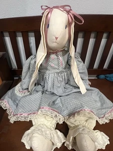 Lg. Handmade Stuffed Muslin Floppy Ear Bunny-Rabbit W/ Dress & Pantaloons - Picture 1 of 9