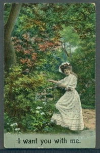 Pretty Lady I WANT YOU WITH ME Vintage 1911 Postcard - Picture 1 of 1
