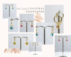Natural Gemstone Earrings in 14K Gold - Citrine Topaz Aquamarine Peridot Garnet - Picture 1 of 27