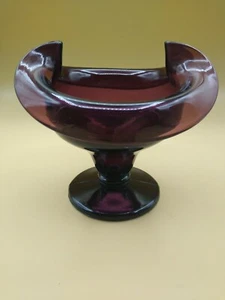 Pretty Amethyst Purple Glass Crimped Edge Pedestal Compote Candy Trinket Dish - Picture 1 of 6