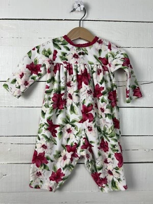 Girls BABY LULU Sz 6m One Piece Romper Outfit Pink Green Floral Velour - Image 1 of 4