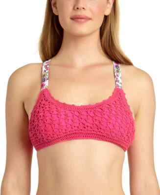 CALIFORNIA WAVES Juniors Crochet Bralette Bikini Top sz L Large Pink Swimwear - Image 1 of 3