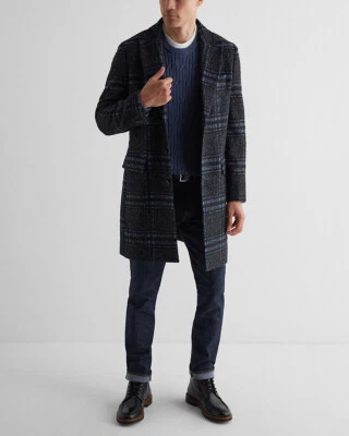 NUEVO ABRIGO ABRIGO EXPRESS $348 AZUL ESTAMPADO MEZCLA LANA CUADROS TALLA L GRANDE Foto 1 de 4