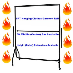 5ft GARMENT CLOTHES RAILS HOME SHOP RETAIL HANGING DISPLAYS STAND RACK STORAGE🔥 - Bild 1 von 7