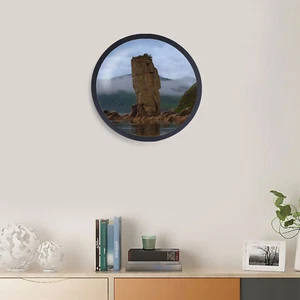17" Moderner Rund Rund Clip Rahmen Klar Foto Wandbehang Bild MDF Schwarz - Bild 1 von 11