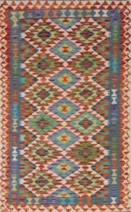 Flat Weave Kilim Reversible Area Rug 4'x6' Pastel Color Wool Southwestern Carpet - Picture 1 of 10