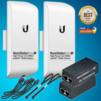 Pre-Configured Bundle of 2 Ubiquiti NanoStation LOCOM5 P2P-2 Units Kit 100% C... - Image 1 of 4
