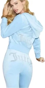 JUICY COUTURE Velour OG Bling tuta felpa con cappuccio/pantalone set heritage blu taglia large - Foto 1 di 13