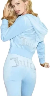 JUICY COUTURE Velour OG Bling Tracksuit Hoodie/Pant Set heritage Blue Size Large - Image 1 of 4