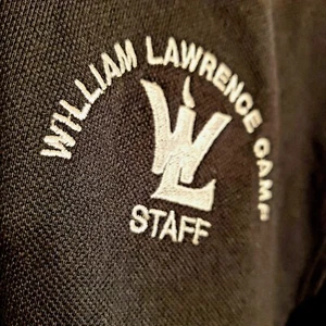 William Lawrence Camp Mens L Large Soft Stretch STAFF Shirt Dark Blue/ Gray NEW - Picture 1 of 3
