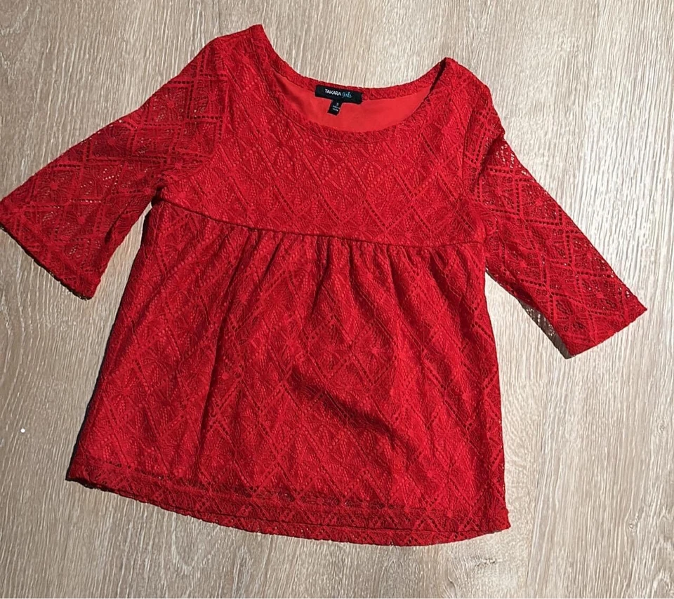 Niñas Takara Niñas Rojo Elegante Manga 3/4 Fluido Top Talla 5 Usado Foto 1 de 1