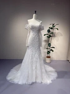Real Picture White Wedding Dresses Mermaid Lace Appliques Tulle Bridal Gowns - Picture 1 of 9