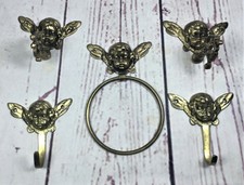 5 VINTAGE ANGEL CHERUB BRASS WALL (2) COAT /ROBE (2) TOWEL HOOK HANGER (1) RING