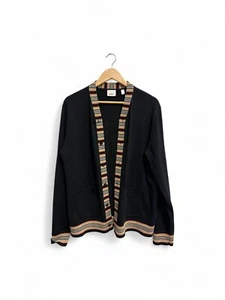 Burberry-Black Striped Wool V-Neck Cardigan-M | Retail Price: $780 - Picture 1 of 6