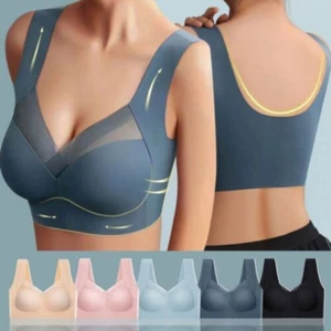 Bra, Seamless Mesh Lace Bras, Soft Wirefree Back Smoothing Bra - Picture 1 of 14