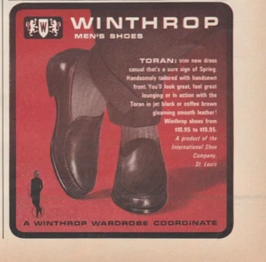 1963 Winthrop Herren Schuhe Vintage Print Werbung 60er Freizeit Kaffee Braun Leder - Bild 1 von 1