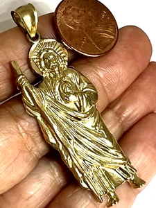 GOLd St Jude Saint San Juda pendant 10k judas tadeo necklace Thaddaeus 2.15” big - Picture 1 of 12
