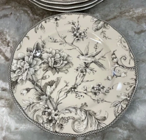 222 Fifth Dinner Plates Adelaide Antique White. Set Of 4. Bird And Flowers. New. - Picture 1 of 17
