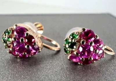 Ponte Vecchio Strawberry Sapphire & Ruby 18k Rose Gold Clip-On Screw Earrings - Image 1 of 4