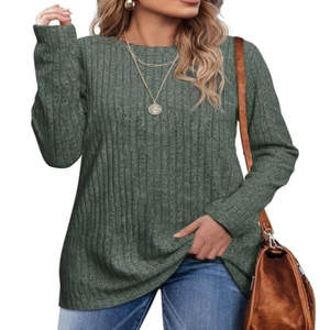 Langarmshirts für Frauen Rundhalsausschnitt Freizeit Tunika Tops leichter Pullover - Bild 1 von 12