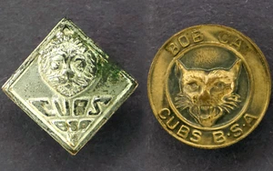 C1940-50s Vintage BSA Cubs Cub Boy Scout Bob Cat Lion Pin LOTTO spilla di sicurezza filo - Foto 1 di 5