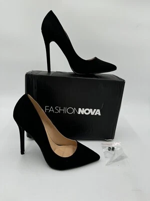 Moda Nova Raelynn Tacón Alto Cindy Negro Imitación Gamuza Mujeres Talla 7 Punta Puntera Foto 1 de 4