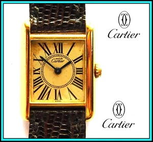 Original Ladies Must de CARTIER TANK Quartz Silver Sterling Vermeil, Ref 5057001 - Picture 1 of 18