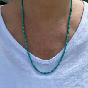 Collar de piedras preciosas pequeñas con cuentas de turquesa azul redondo Kingman Arizona de 4 mm - Imagen 1 de 10