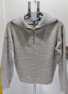 Golddigga Ladies Knitted 1/4 Zip Alpaca Wool Jumper In Grey & Cream Mix Size 12  - Image 1 of 4