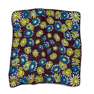 "Pañuelo Marrón Azul Amarillo 12x13"" Pañuelo Flores Floral Margaritas" - Imagen 1 de 4