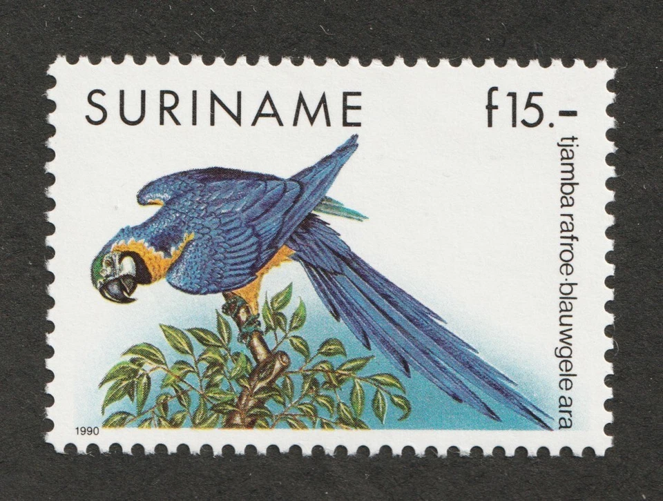 Surinam Sc# 730 1990 - f15. Guacamayo azul y amarillo "Ara ararauna". MNH Cv $22,50 Foto 1 de 1