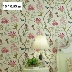 10M Wallpaper Bedroom Wall Covering Vintage Floral Butterfly Birds Flower - Picture 1 of 9