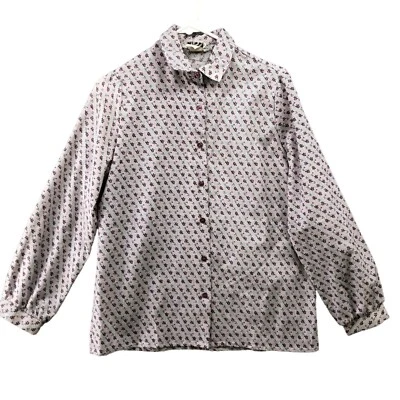 Vintage Trissi 70s Blouse Womens M Purple Floral Button Down Hippie Twee - Image 1 of 4