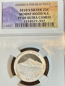 2010-S SILVER PROOF Quarter Mount Hood N.F.  NGC PF69 ATB - Picture 1 of 2