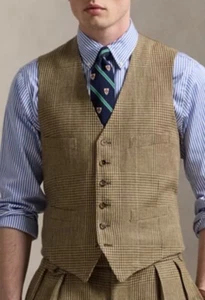 Ralph Lauren Rugby Small 36/38 Vest Jacket Glen Plaid Polo RRL Tweed Coat Grey - Picture 1 of 6