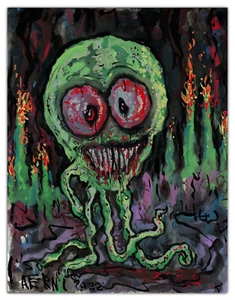 Original HAPPY GRAVE 2022 watercolor Painting outsider art : "GREEN GHOUL" - Picture 1 of 1