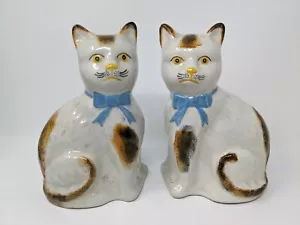 Paar antike viktorianische Staffordshire Katzenfiguren braune Markierung 19. Jh. 7,5 Zoll - Bild 1 von 5