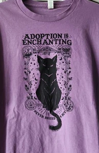 Black Cat "Adoption Is Enchanting" Graphic Tee XL Purple Wiccan - Picture 1 of 3