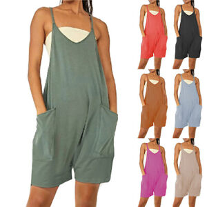 Womens Overalls Dungarees Tops Loose Shorts Ladies Baggy Jumpsuit Playsuits Size