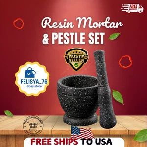 Resin Mortar and Pestle Set (small) – Granite Texture Grinder for Kitchen Use - Picture 1 of 8