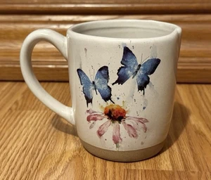 Dean Crouser Blue Butterflies & Coneflower Watercolor Coffee Mug 16oz Demdaco - Picture 1 of 5