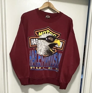 VTG 90s Harley Davidson x Fun Wear Mens Size L Maroon Red Cotton Sweatshirt - Picture 1 of 14