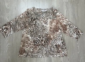 Chico’s Travelers Damen-Knotenoberteil Animal-Print Größe 1 Petite asymmetrischer Ausschnitt - Bild 1 von 7