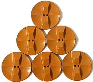6 Antique Vintage 1-3/8" Brown Plastic Bakelite? Buttons Geometric Pattern - Picture 1 of 5