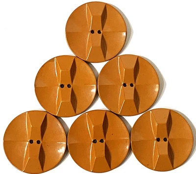 6 Antique Vintage 1-3/8" Brown Plastic Bakelite? Buttons Geometric Pattern - Image 1 of 4