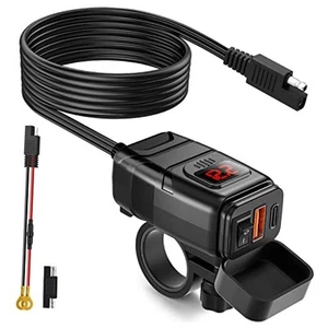 EXTRACTME Motorrad Handy Ladegerät, 6,4A Dual USB Rot Voltmeter Digitalanzeige - Bild 1 von 7